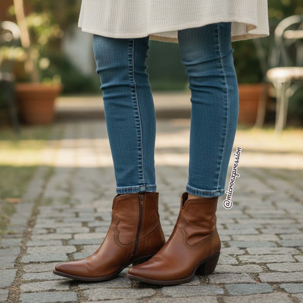 Frye Shane Short Western Pointed Toe Boho Cottagecore Brown Zip Up Ankle Boot